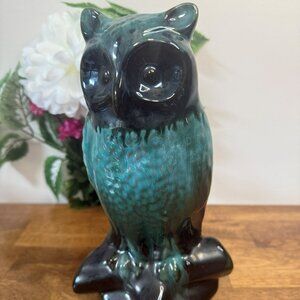 Blue Mountain Pottery Owl Figurine Green Drip Glaze Canadian Vintage‎ Ceramic